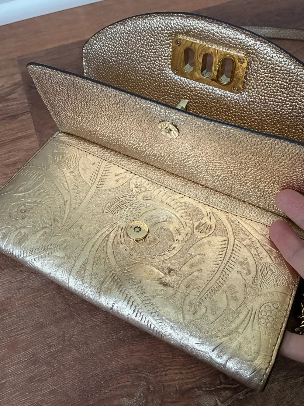 Michael Kors Metallic Embossed Leather Clutch Crossbody